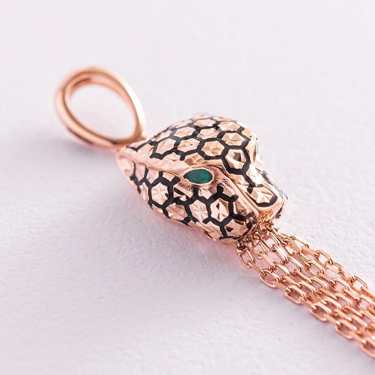 Золотий кулон "Пантера" (емаль, фіаніти) п03634 від ювелірного магазину Онікс - 2