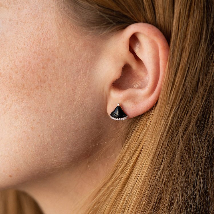 Золоті сережки - пусети (онікс, діаманти) сб0514sm від ювелірного магазину Онікс - 4