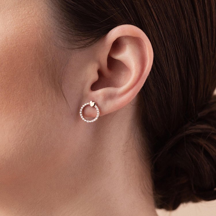 Золотые серьги - пусеты "Сердечки" с фианитами с08434 от ювелирного магазина Оникс