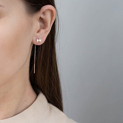 Золотые серьги-протяжки "Цветочки" с05790 №2