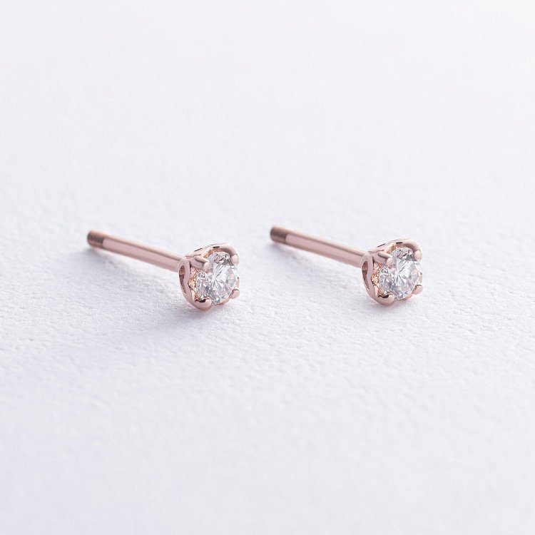 Золоті сережки - пусети "Сердечка" з діамантом сб0395 від ювелірного магазину Онікс - 5