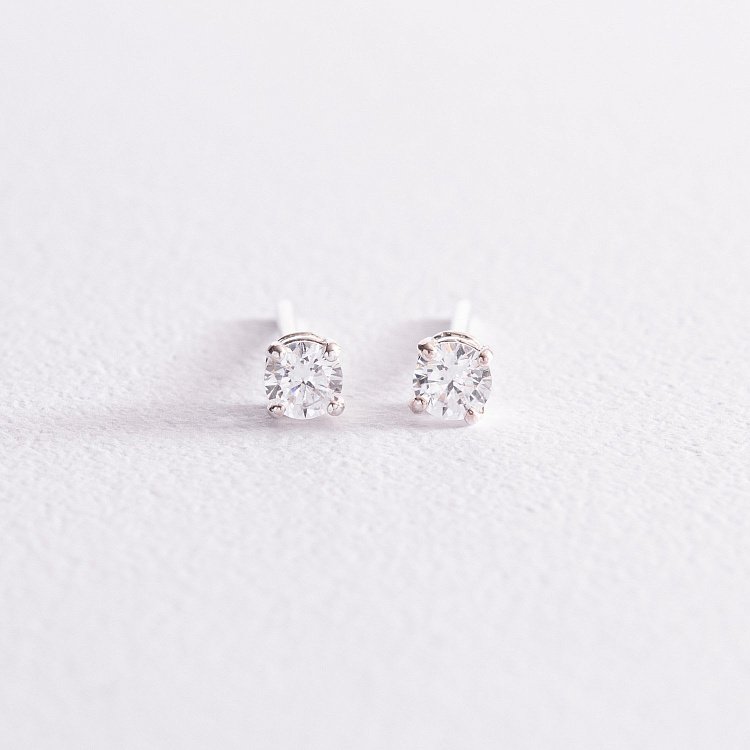 Срібні сережки - пусети з фіанітами 121892 від ювелірного магазину Онікс - 2