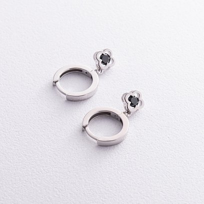 Срібні сережки - кільця "Конюшина" (чорні фіаніти) OR124010ч №3
