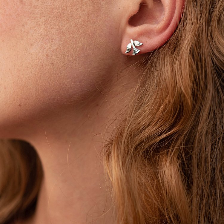 Серебряные серьги - пусеты "Птички" 122713 от ювелирного магазина Оникс - 2