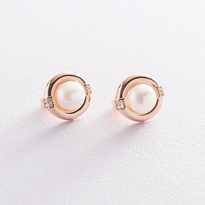 Золоті сережки (перли, фіаніти) с06848