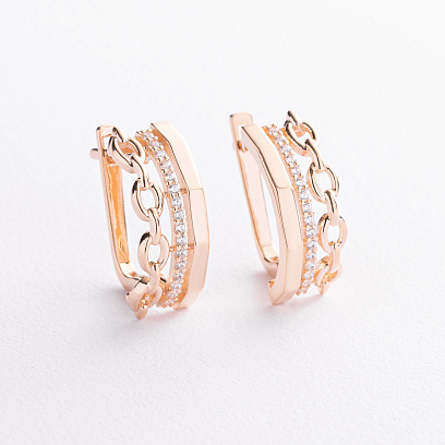 Золоті сережки "Ланцюжки" з фіанітами с09017