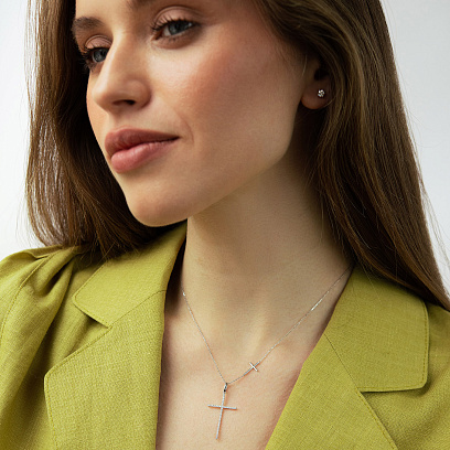 Золотое колье "Крестик" с бриллиантами колб0187va №2