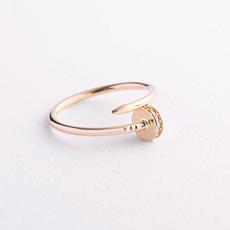 Каблучка "Цвях" у жовтому золоті (фіаніти) к08173 від ювелірного магазину Онікс - 4