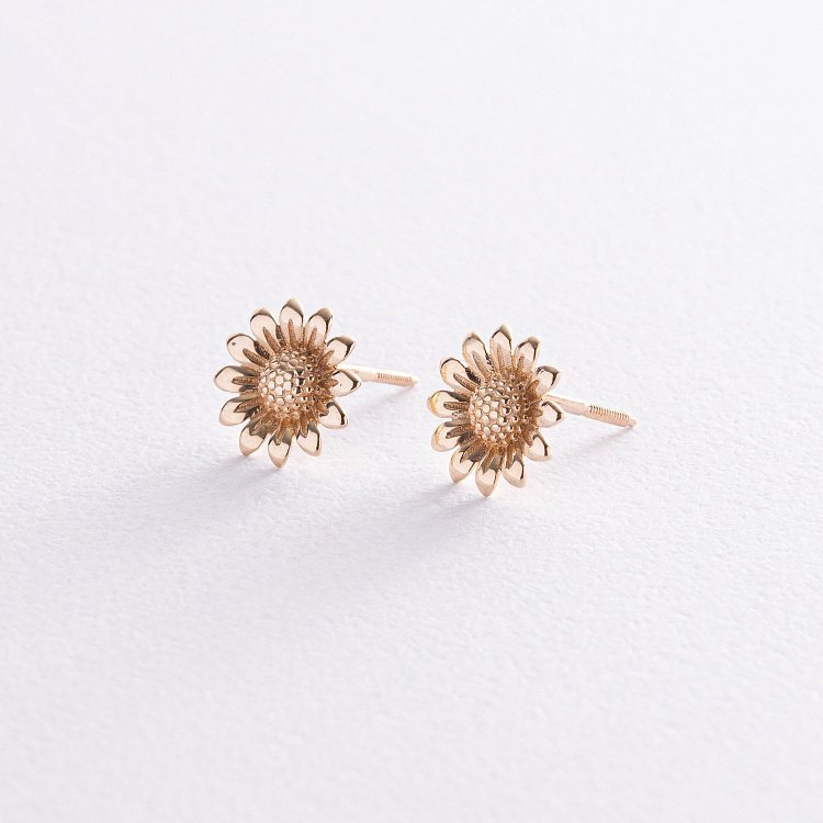 Сережки - пусети "Соняшники" у жовтому золоті с08307 від ювелірного магазину Онікс - 4