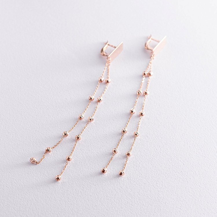 Золотые висячие серьги с шариками 480072 от ювелирного магазина Оникс - 2