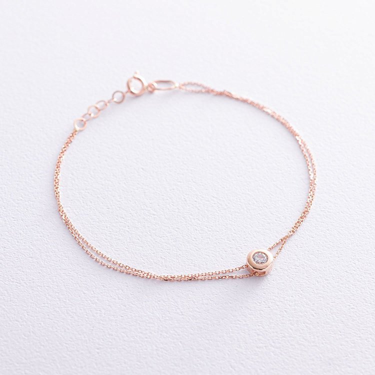 Двойной золотой браслет с фианитом б04482 от ювелирного магазина Оникс