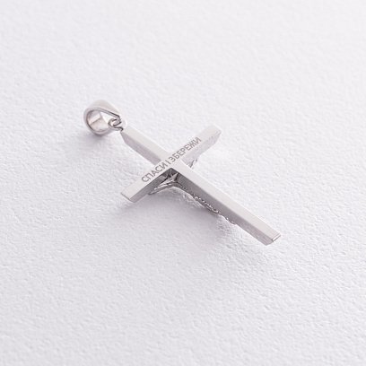 Хрестик "Розп'яття. Спаси і Збережи" у білому золоті п02732 №3