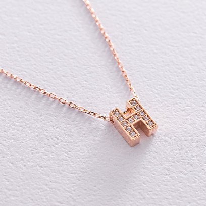 Колье с буквой "Н" в красном золоте (фианиты) кол01255Н