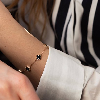 Браслет "Конюшина" з оніксом mini (червоне золото) б05247 №7