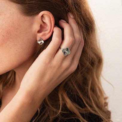 Серебряные серьги "Клевер" с фианитами 583 №4