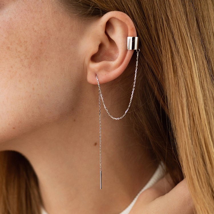 Сережки - каффа з ланцюжком (біле золото) с08730 від ювелірного магазину Онікс - 6