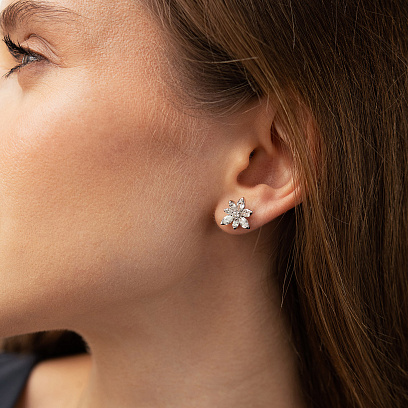 Серьги - пусеты "Цветочки" в белом золоте (бриллианты) сб0700rc №4