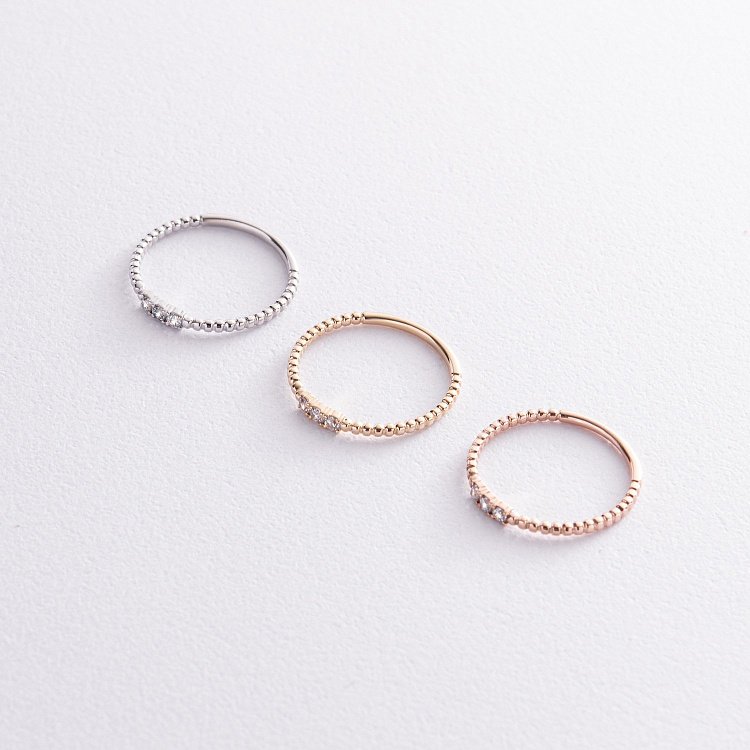 Шариковое кольцо "Мелоди" с фианитами (желтое золото) к07405 от ювелирного магазина Оникс - 9