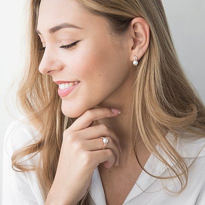 Золота каблучка (перли і фіаніти) к05282 №6