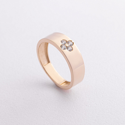 Каблучка "Конюшина" в жовтому золоті (фіаніти) к08359