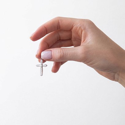 Срібний хрестик з фіанітами 131911 №2