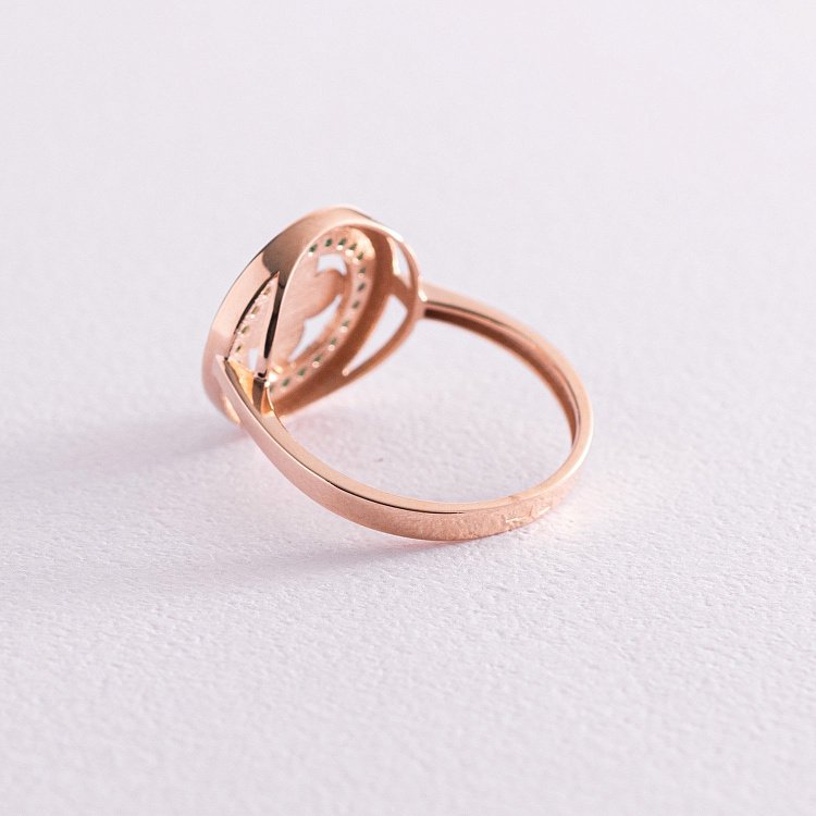 Кольцо "Клевер" в красном золоте (зеленые фианиты) к06945 от ювелирного магазина Оникс - 2