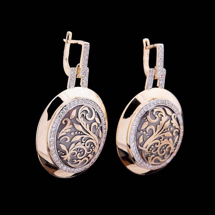 Золотые серьги с фианитами с03724 от ювелирного магазина Оникс - 3