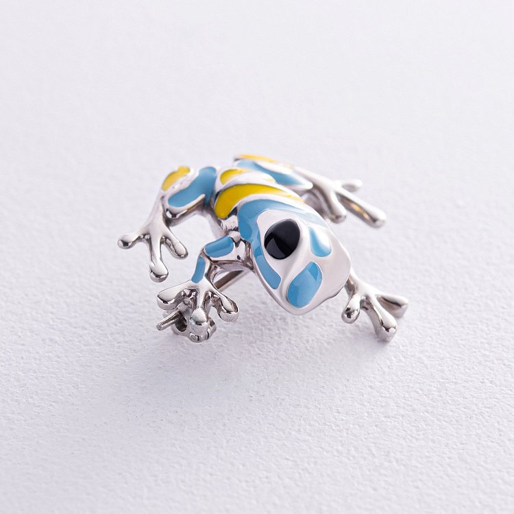 ﻿Срібна брошка "Українська жабка" з емаллю 414 від ювелірного магазину Онікс - 2