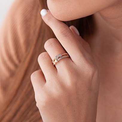 Золота каблучка "Бантики" з фіанітами к05211 №2