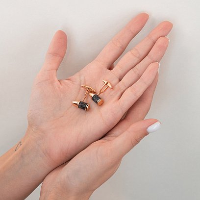 Золотые запонки "Пули" с фианитами зап00081 №2