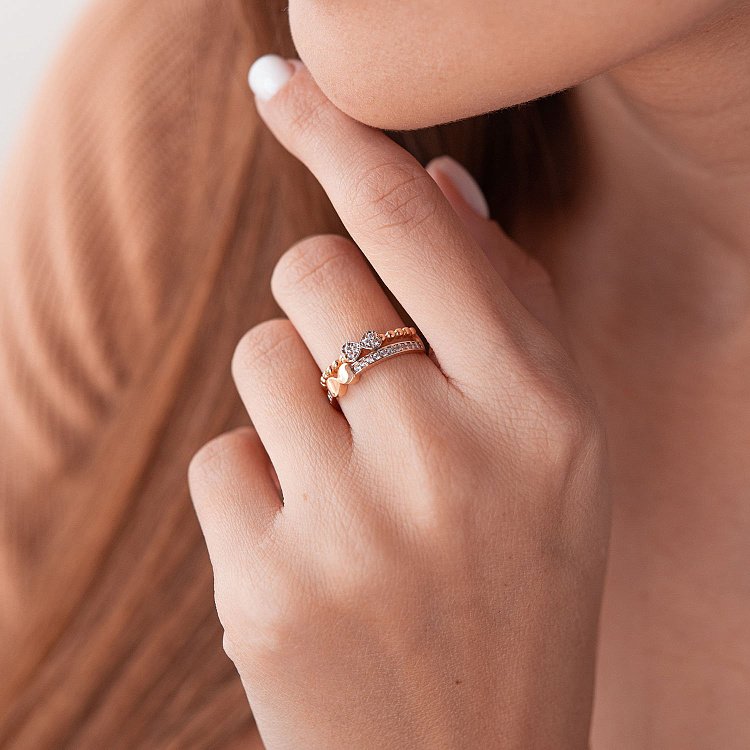 Золота каблучка "Бантики" з фіанітами к05211 від ювелірного магазину Онікс - 1