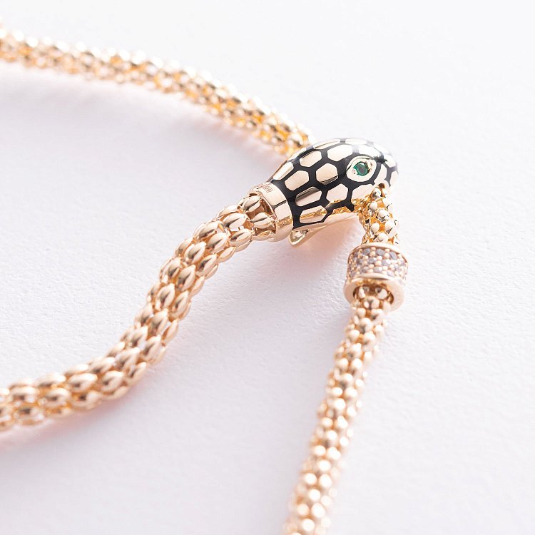 Колье "Змея" в желтом золоте (фианит, эмаль) кол01728 от ювелирного магазина Оникс - 2