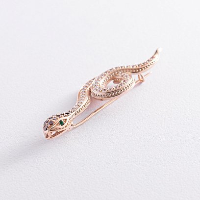 Золотая брошь "Змея" с фианитами зак00330 №3