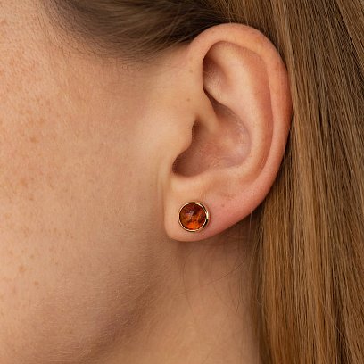 Золотые серьги - пусеты с янтарем с08713 №2