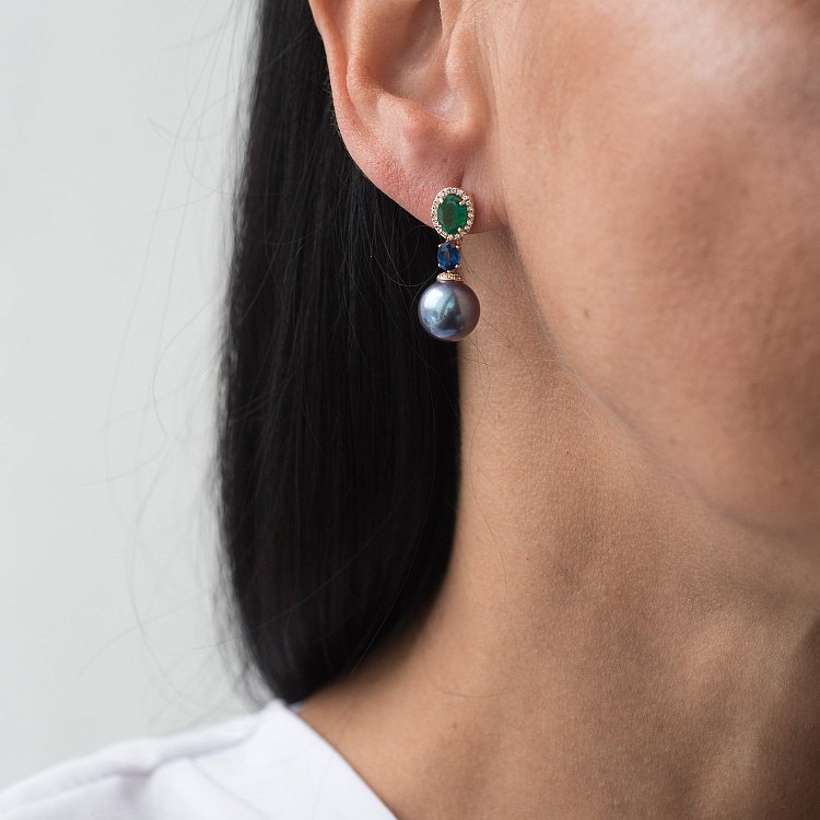 Золотые серьги (жемчуг, изумруд, бриллиант) сб0489di от ювелирного магазина Оникс - 6