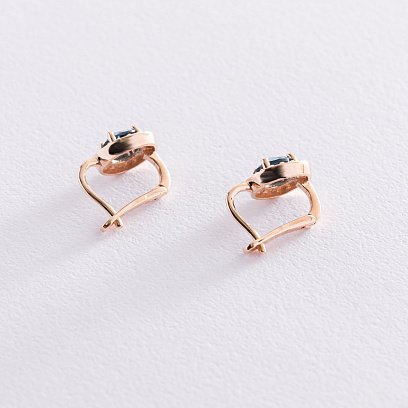 Золотые серьги с голубыми и белыми фианитами с07467 №5