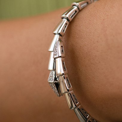 Жорсткий браслет "Змія" у білому золоті (фіаніти) б05218 №7