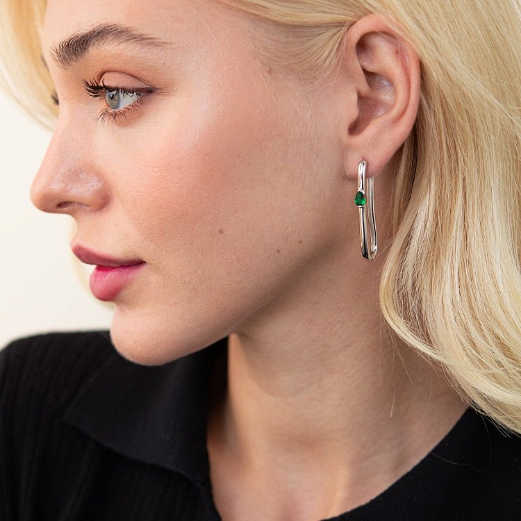 Срібні сережки "Бріана" (зелені фіаніти) 123134 від ювелірного магазину Онікс - 1