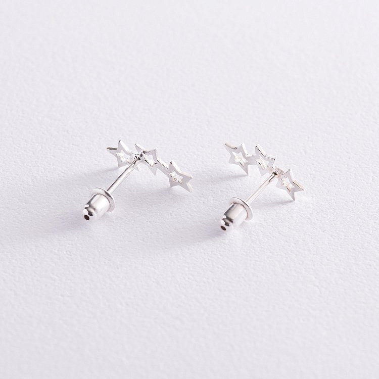 Серебряные серьги - пусеты "Звездочки" 123021 от ювелирного магазина Оникс - 3