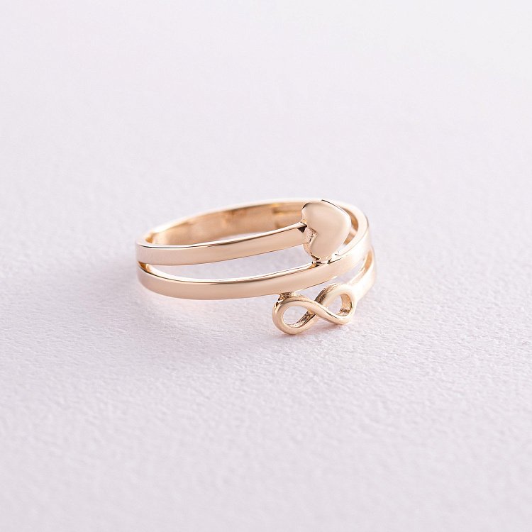 Кольцо "Сердечко и бесконечность" в желтом золоте к07104 от ювелирного магазина Оникс - 3