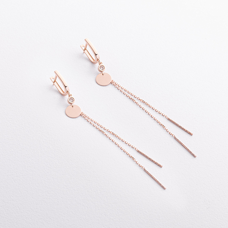 Серьги "Монетки" в красном золоте (фианиты) с09665 от ювелирного магазина Оникс - 1