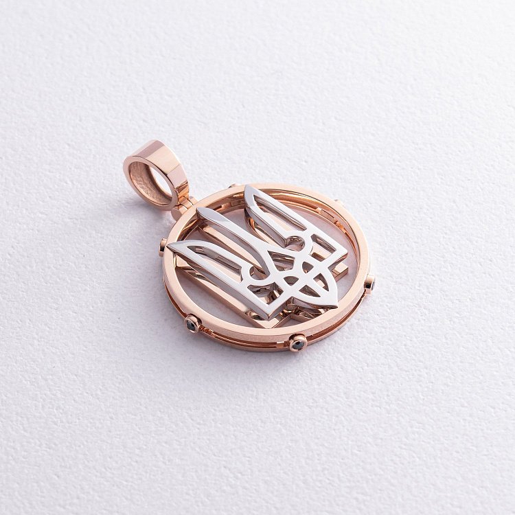 Золотий кулон "Герб України - Тризуб" з чорними діамантами 130602422 від ювелірного магазину Онікс