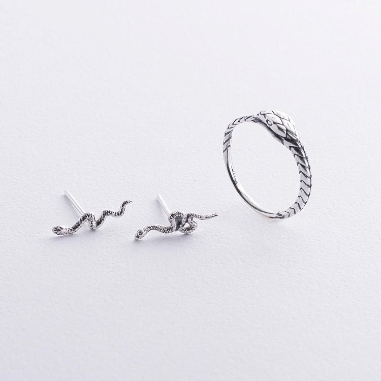 Срібні сережки - пусети "Змії" 123198 від ювелірного магазину Онікс - 1