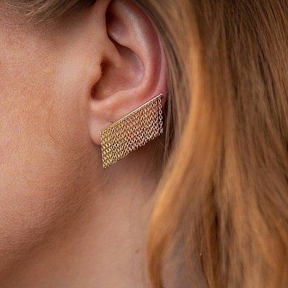 Сережки - клаймбери "Камілла" з ланцюжками (жовте золото) с08184 №5