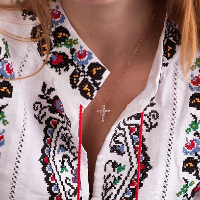 Колье "Крестик" в красном золоте (фианиты) кол01811 №2