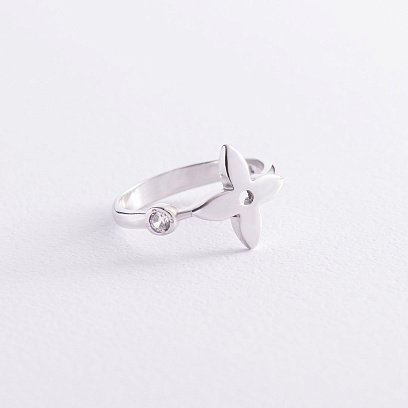 Серебряное кольцо "Клевер" с фианитом 1487/1р-CZ