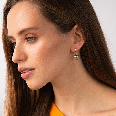 Золотые серьги "Крестики с фианитами" с04415 №3