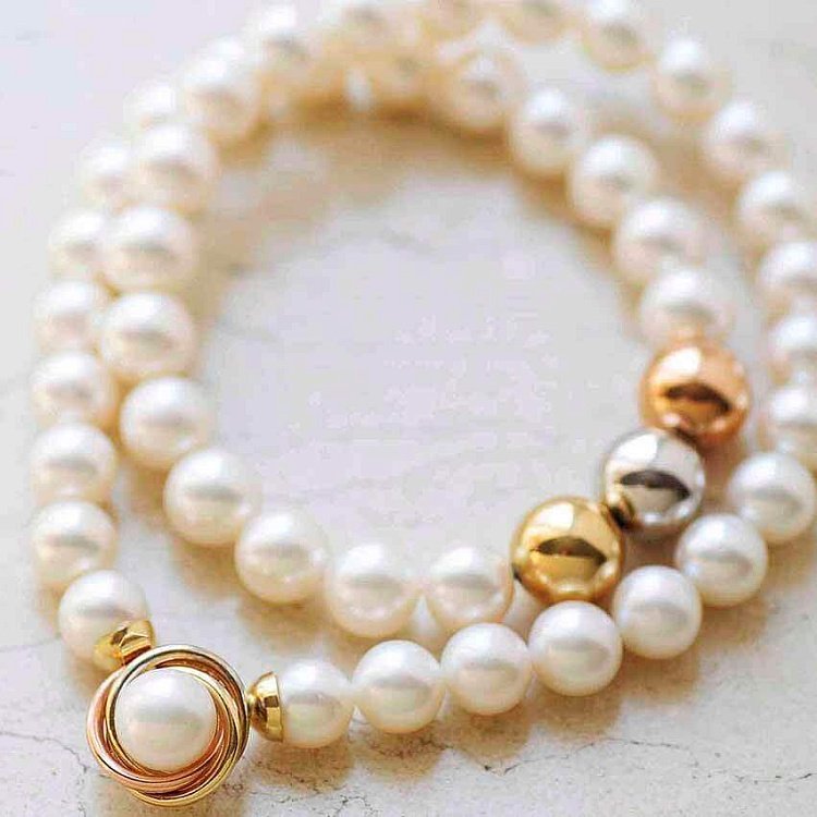 Колье из жемчуга со вставкой из белого,красного и желтого золота бус6531 от ювелирного магазина Оникс - 8