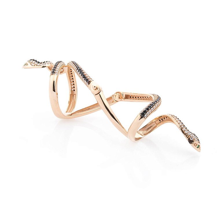 Золота каблучка на фалангу "Змія" з фіанітами к05253 від ювелірного магазину Онікс - 3