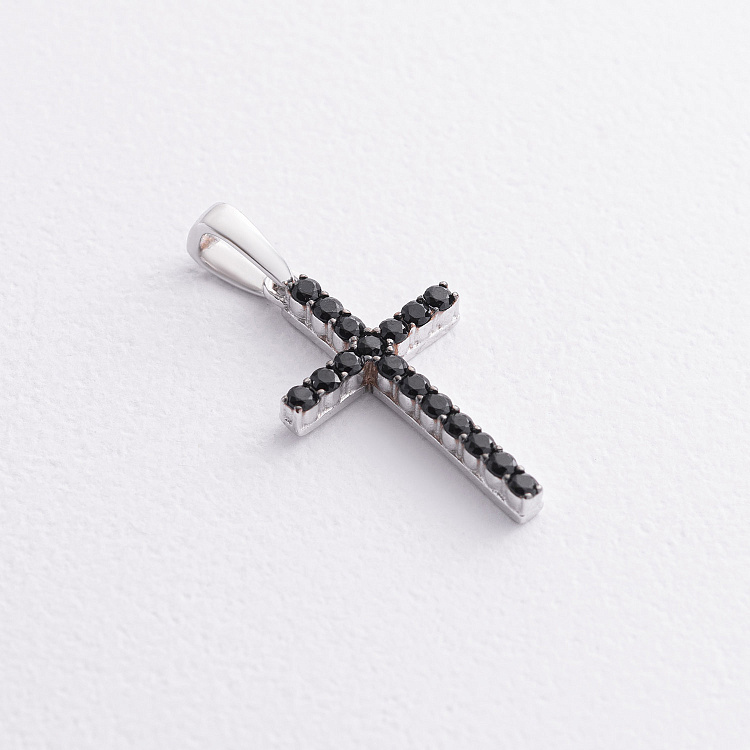 Срібний хрестик з чорними фіанітами 3016/1р-CZ ч від ювелірного магазину Онікс
